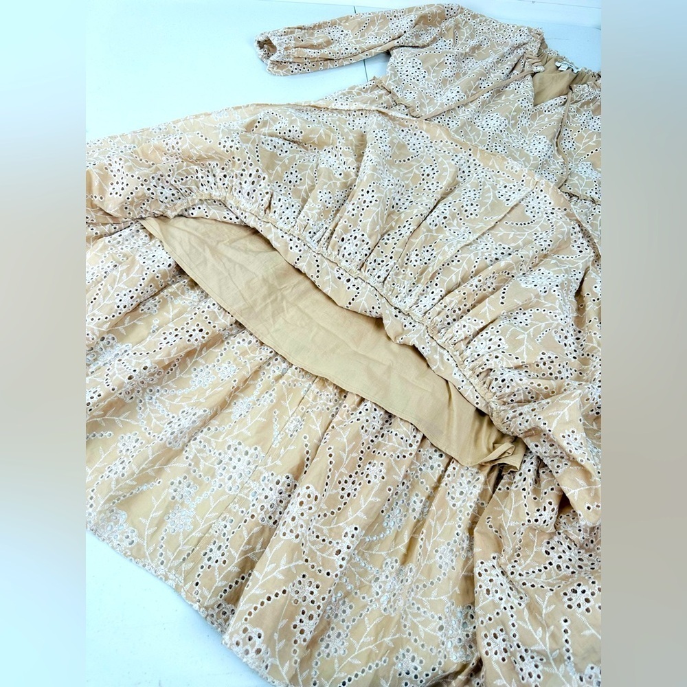 Chico's Eyelet Ruffle Neck Tiered Midi Dress Neutral - Picture 8 of 12